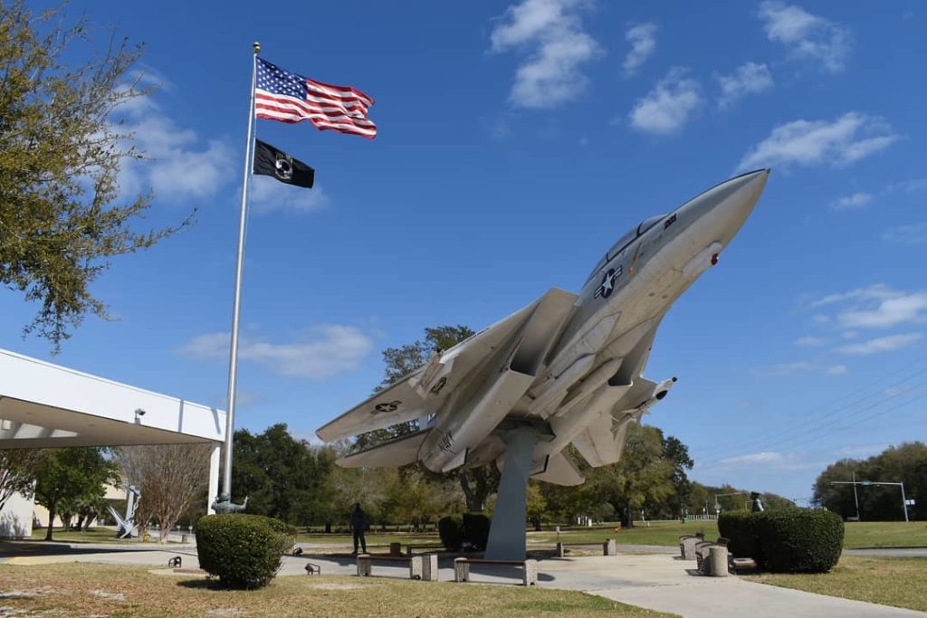 a giant naval aircraft stature outside