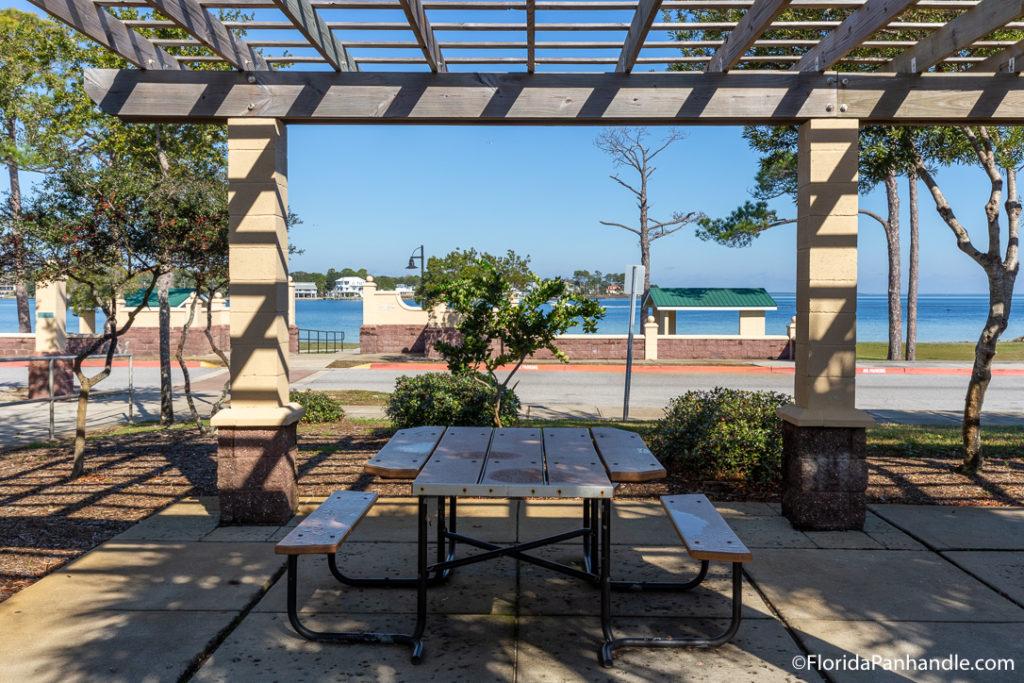 a picnic table with ocean front views at Ross Marler Park in Destin, Florida