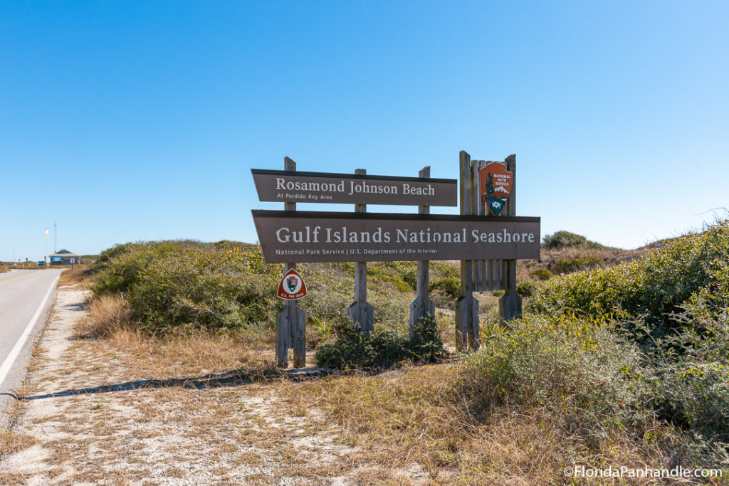 sign of the Gulf Islands National Seashore in Pensacola Beach Florida