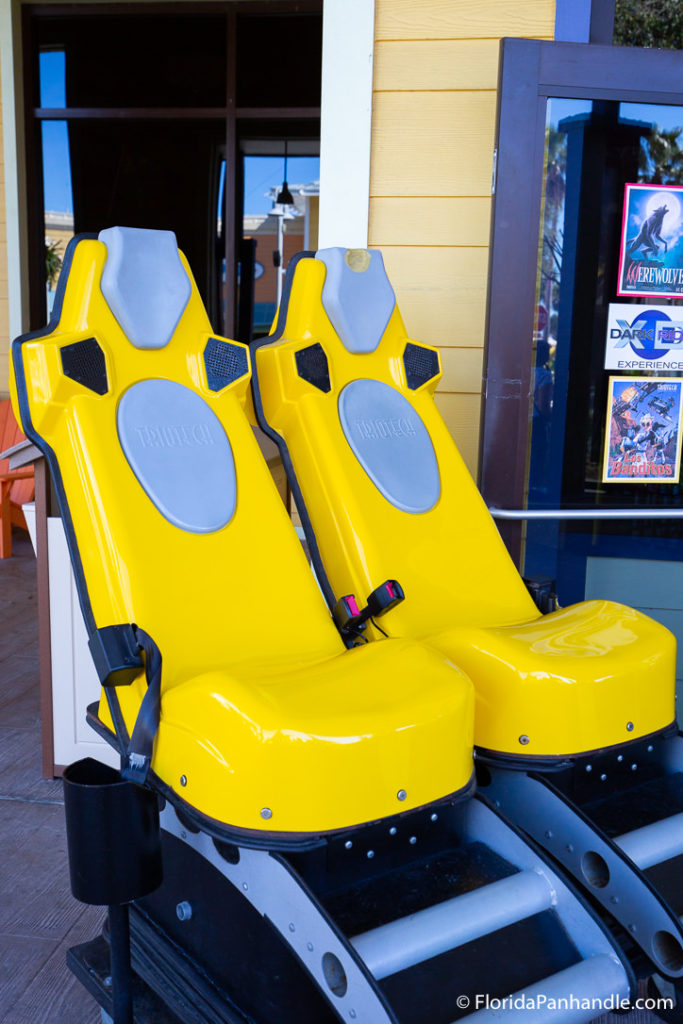 two yellow chairs for XD Darkride Experience in Panama City Florida