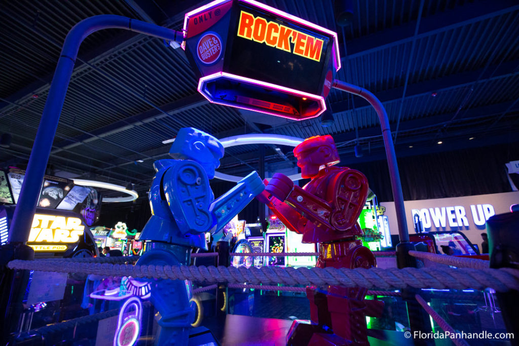 two life size plastic fighter toys at Dave and Busters Panama City Florida