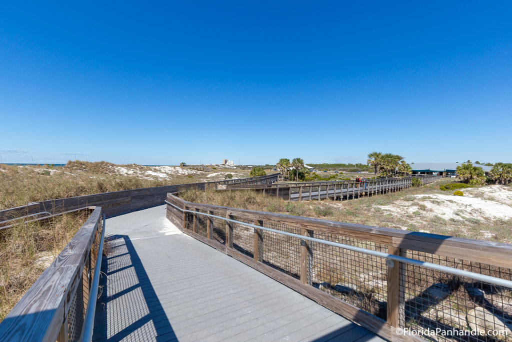 wooden bridge leading to the beach at St. Andrews State Park in Panama City Beach