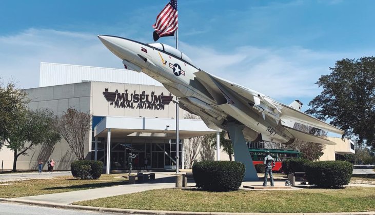 military aircraft statue in front of the National Naval Aviation Museum in Pensacola Florida