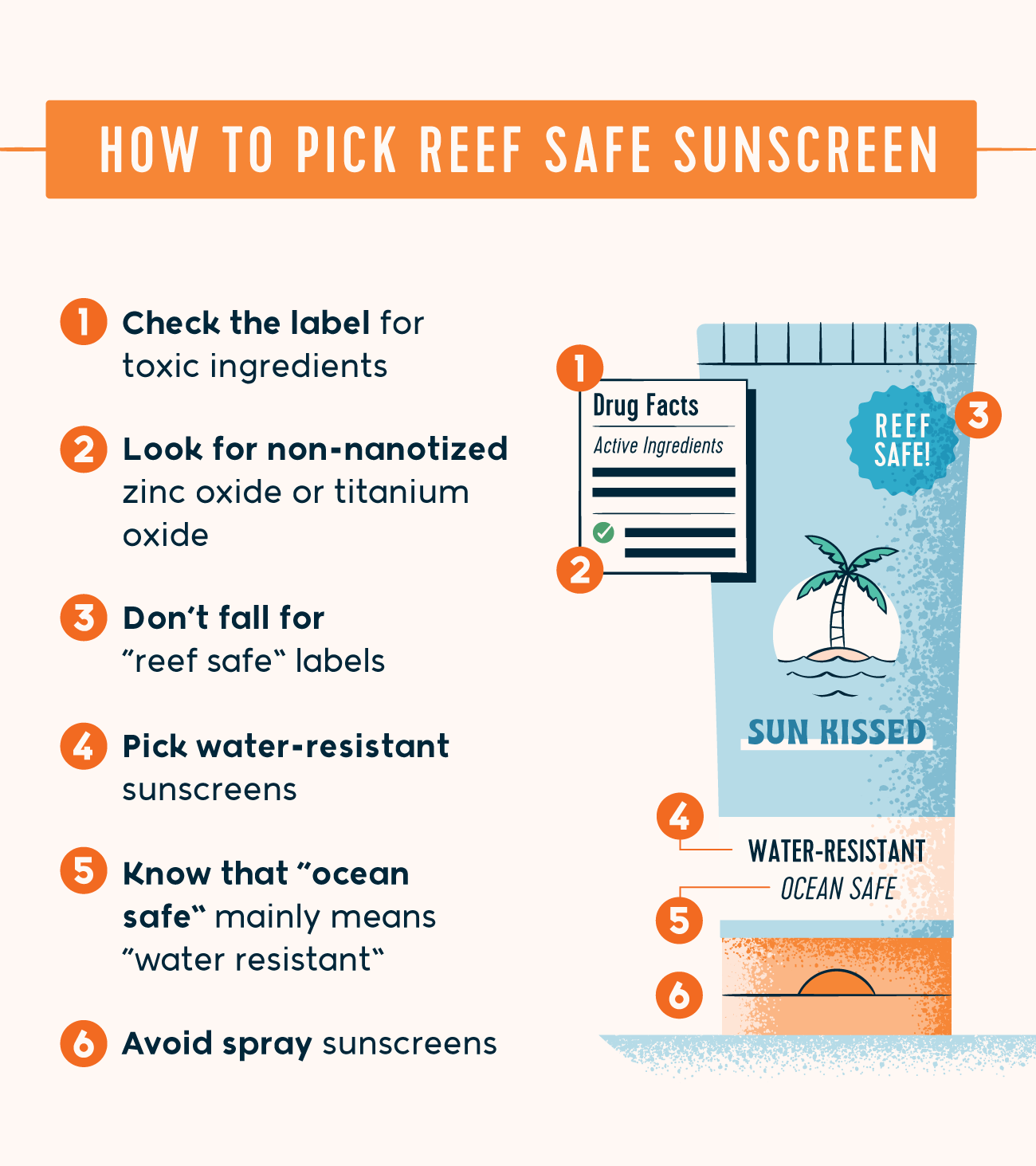 how to pick reef safe sunscreen -check label for toxic ingredients, avoid sprays, pick water-resistant 