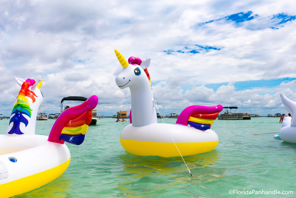 a giant unicorn float on the water