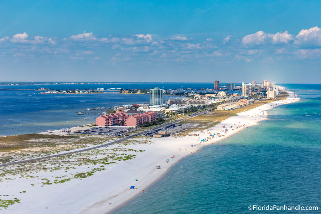 helicopter view of the Pensacola Beach strip