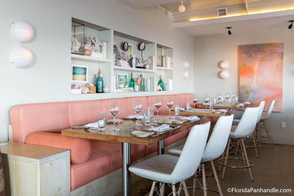 valentine's day restaurant, pink booth, classy setting