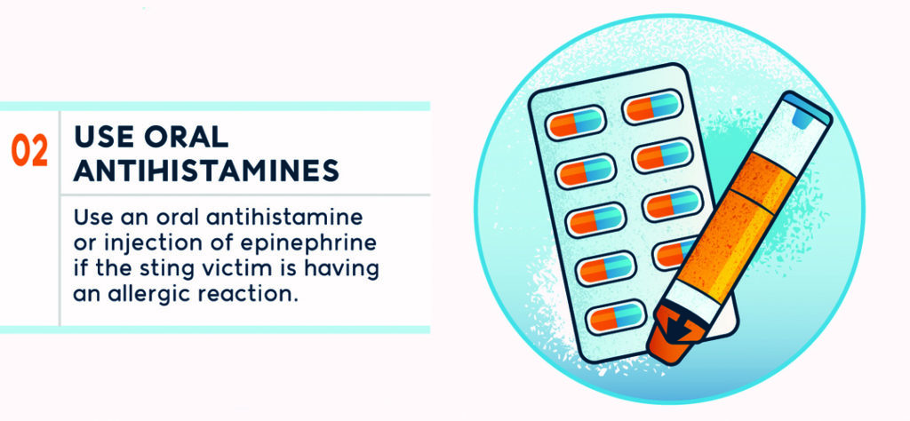 use oral antihistamine or injection if stung by jellyfish