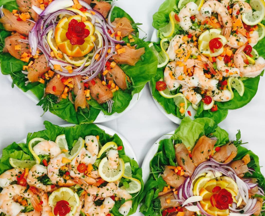 seafood platters with shrimp from the ocean club restaurant in florida