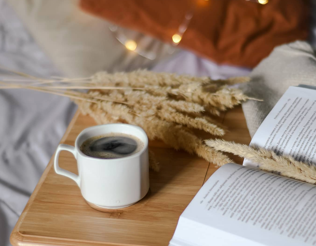 a cup of joe, coffee, books